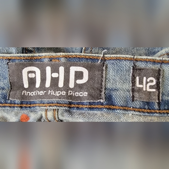 Another Hype Piece AHP Slim Blue Red Color Jeans Distressed Big & Tall 42 x 34 - Picture 5 of 8